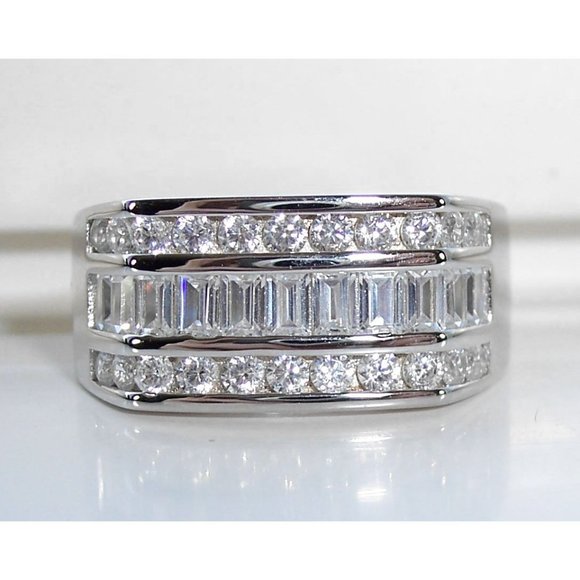 925 STERLING SILVER Men's Channel Set Cubic Zirconia Band Ring - Picture 2 of 16